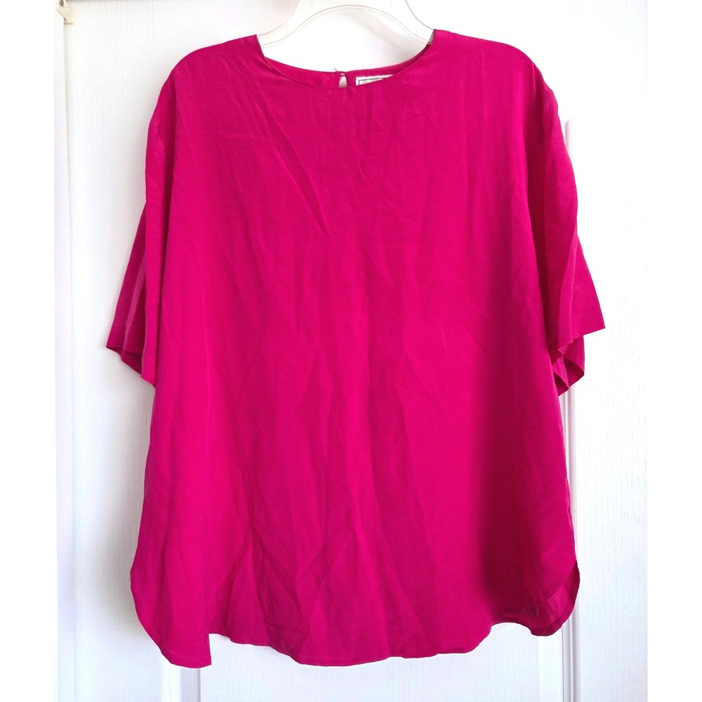 VTG Fitting Image Magenta Pink 100% Silk Short Sleeve Blouse Size‎ 16W Office